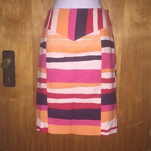 Pink, Orange & Navy Striped Etcetera Pencil Skirt Size 4